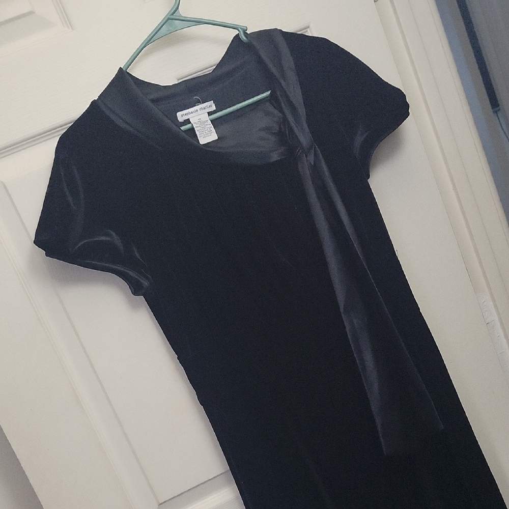 Vintage 90s Velvet Tie-Neck Dress in Black